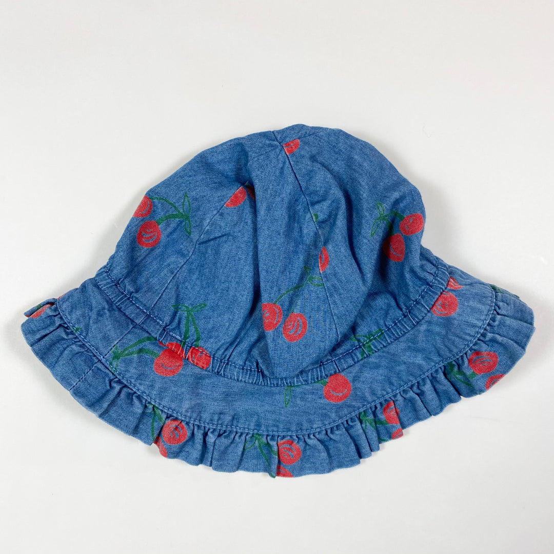 Stella McCartney Kids blue denim cherry print sun hat with ruffles Second Season 18-24M