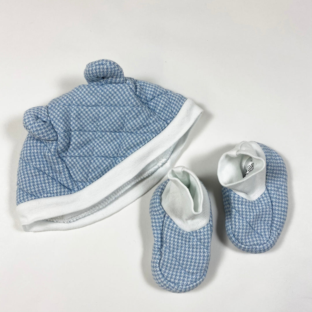 Petit Bateau baby blue hat & bootie set 3M