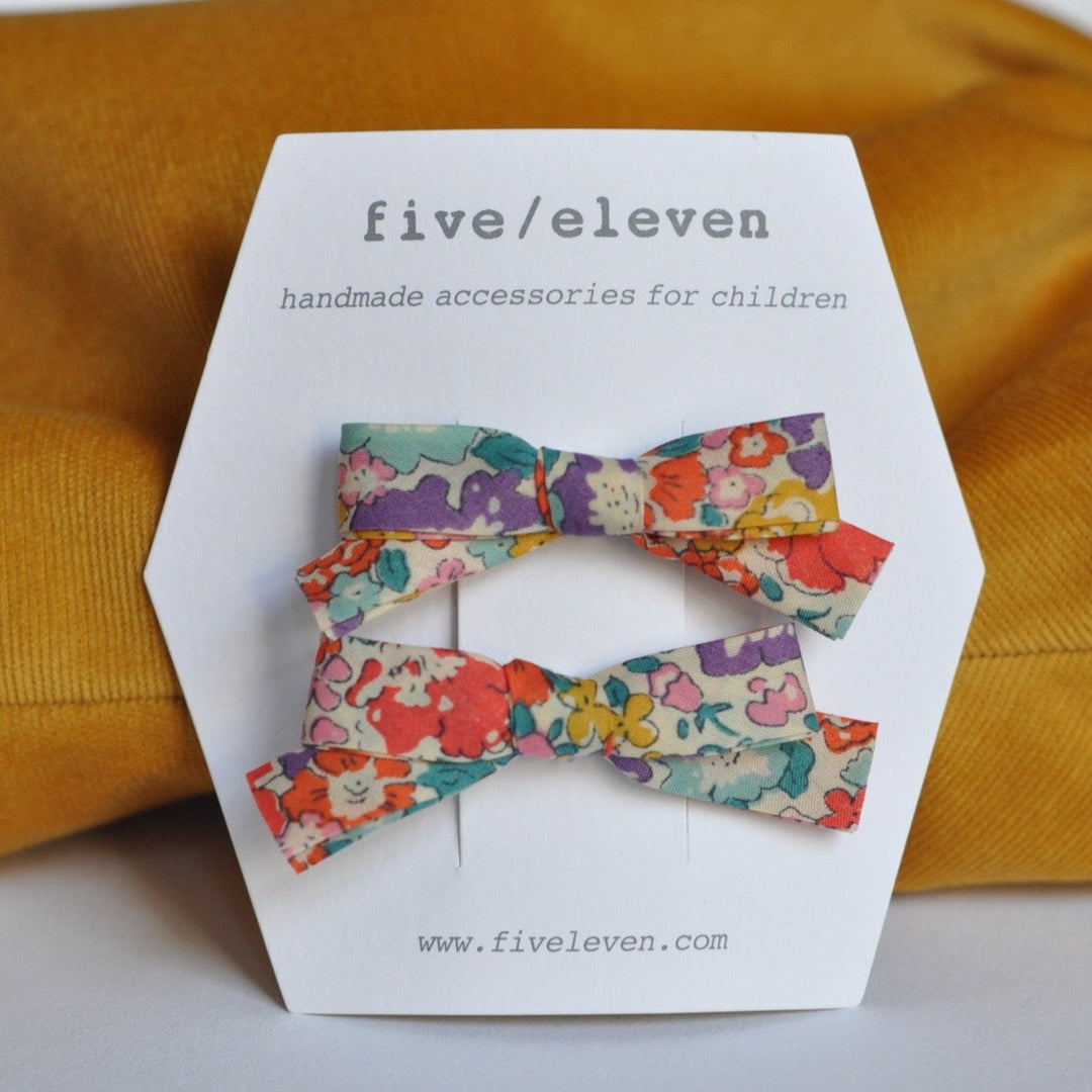 Five/Eleven liberty bow hair clips, floral Second Season 4,5cm