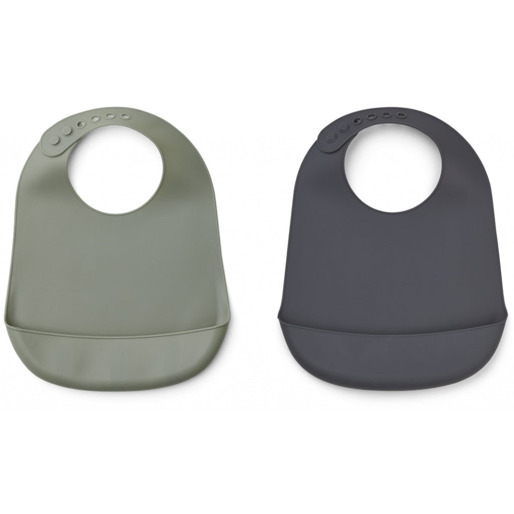 Liewood Tilda silicone bib pack of 2 green/stone grey mix Second Season 29 x 22cm 1
