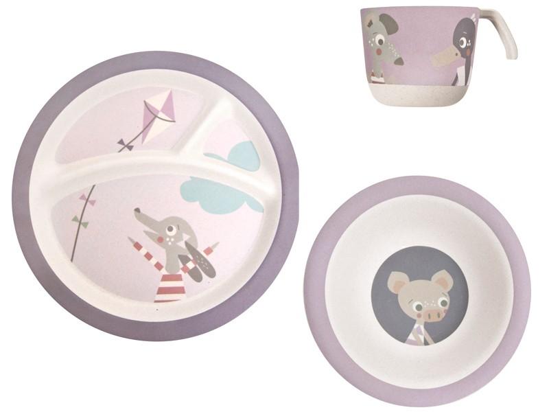 Sebra purple bamboo dinner set Farm 3 pieces Second Season