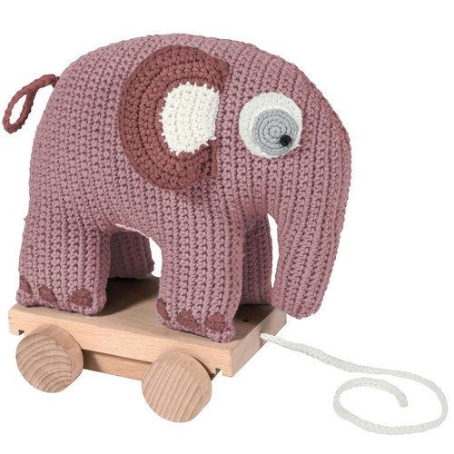 Sebra pink Elephant crochet pull-along toy
