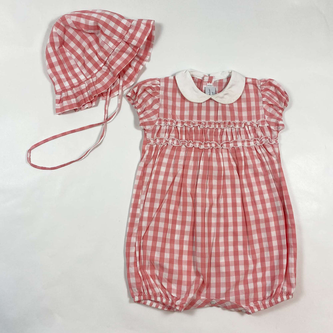 Sottocoperta classic pink check romper and sun hat set 12M 1