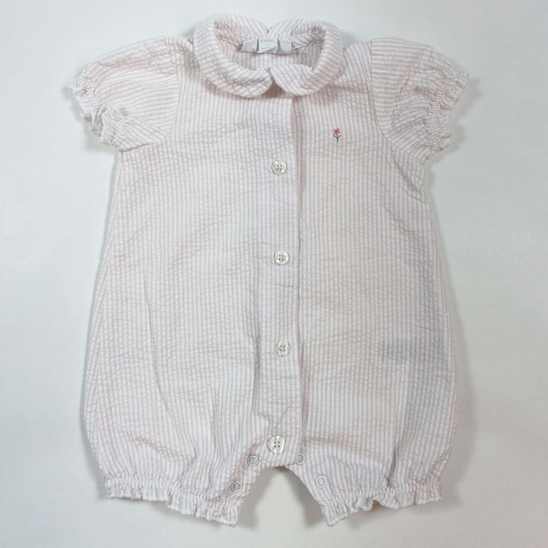 The Little White Company light pink seersucker romper 0-3M 1