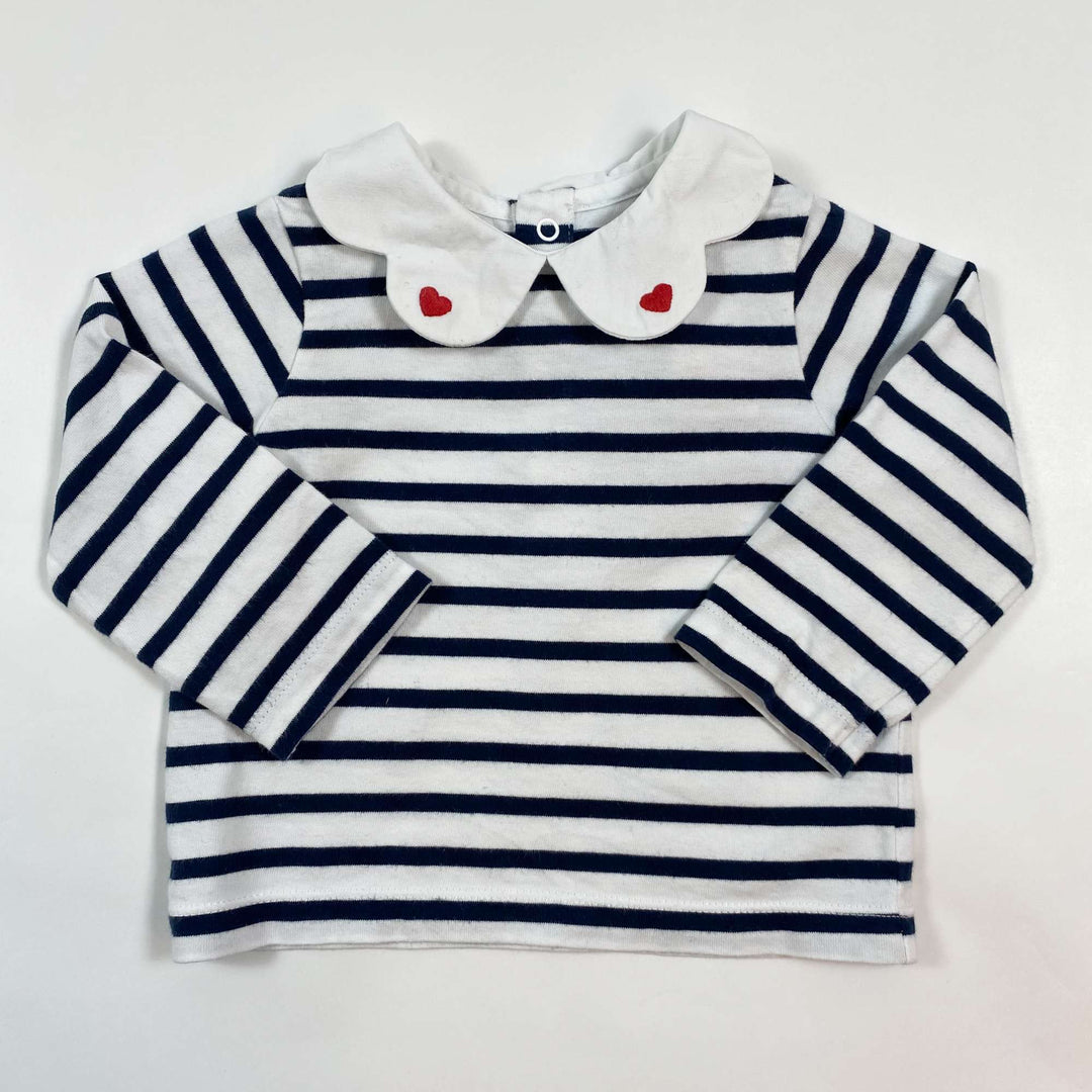 Jacadi heart embroidered mariniere shirt 12M/74 1