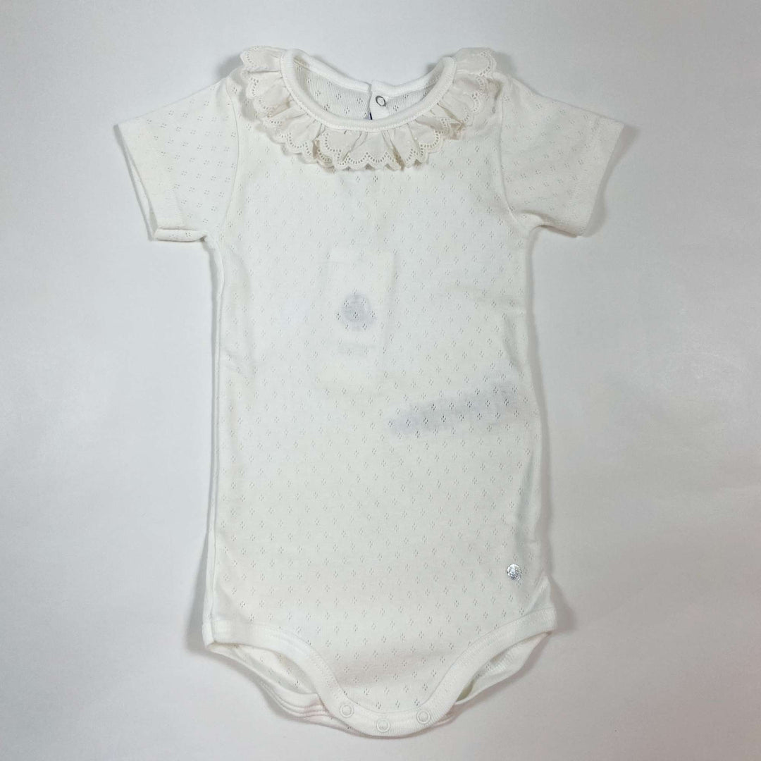 Petit Bateau white short-sleeved pointelle collared body Second Season 12M/74 1