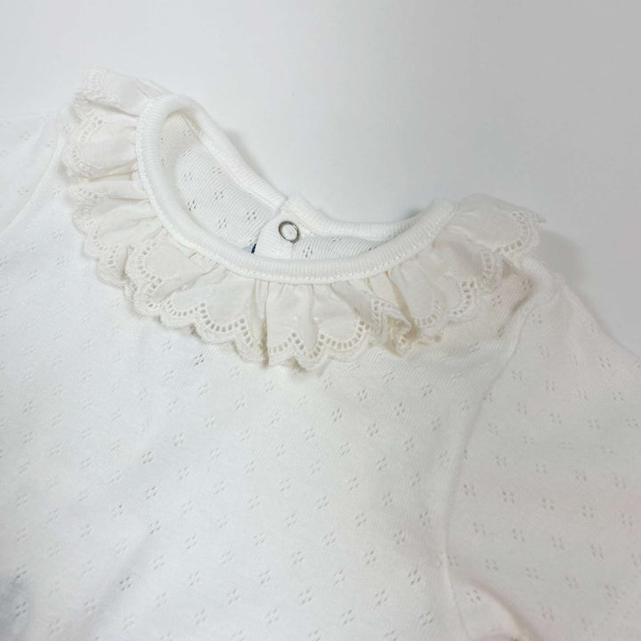 Petit Bateau white short-sleeved pointelle collared body Second Season 12M/74 2