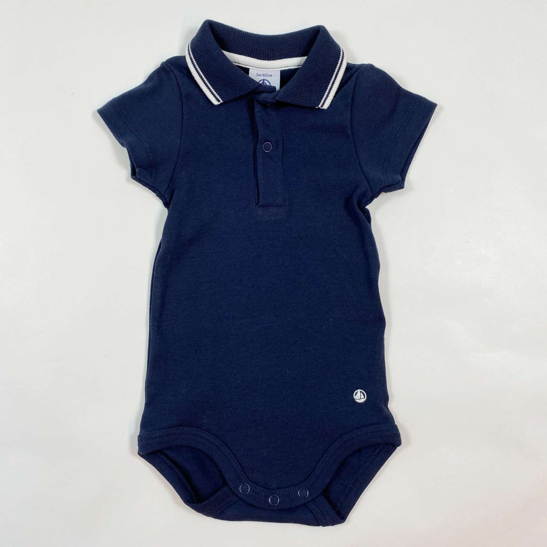 Petit Bateau navy short-sleeved striped collared body Second Season 3M/60 1