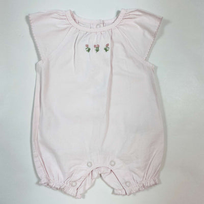 The Little White Company soft pink floral embroidered romper 0-3M 1