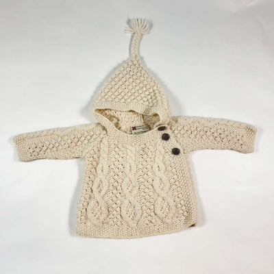 Carraig Donn white handknit wool pullover with hood S (0-6M) 1