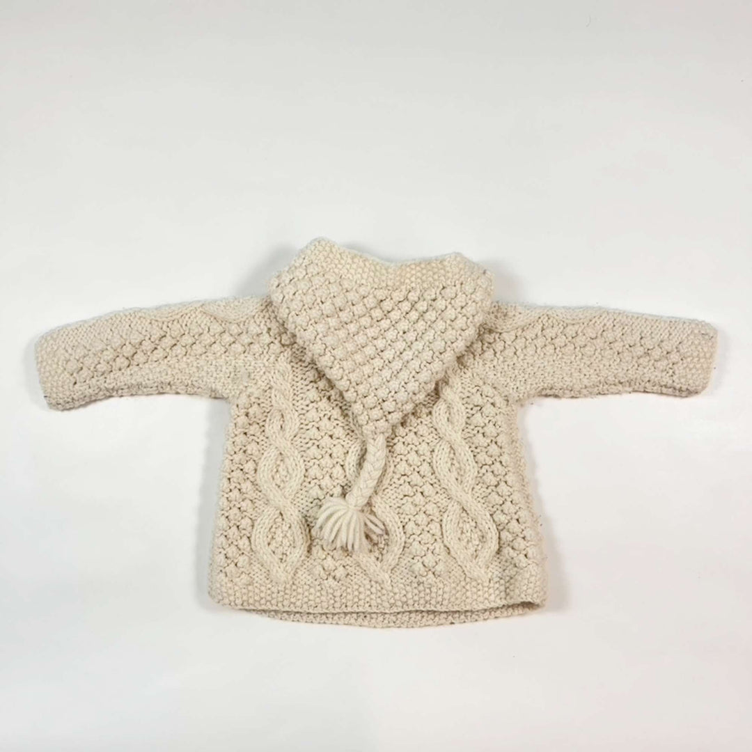 Carraig Donn white handknit wool pullover with hood S (0-6M) 2