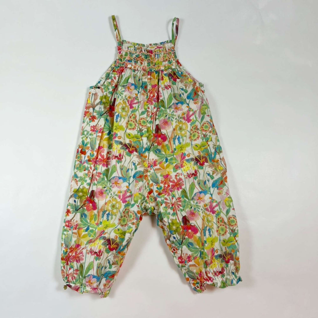 Bonpoint green floral smocked and embroidered jumpsuit 12M 2