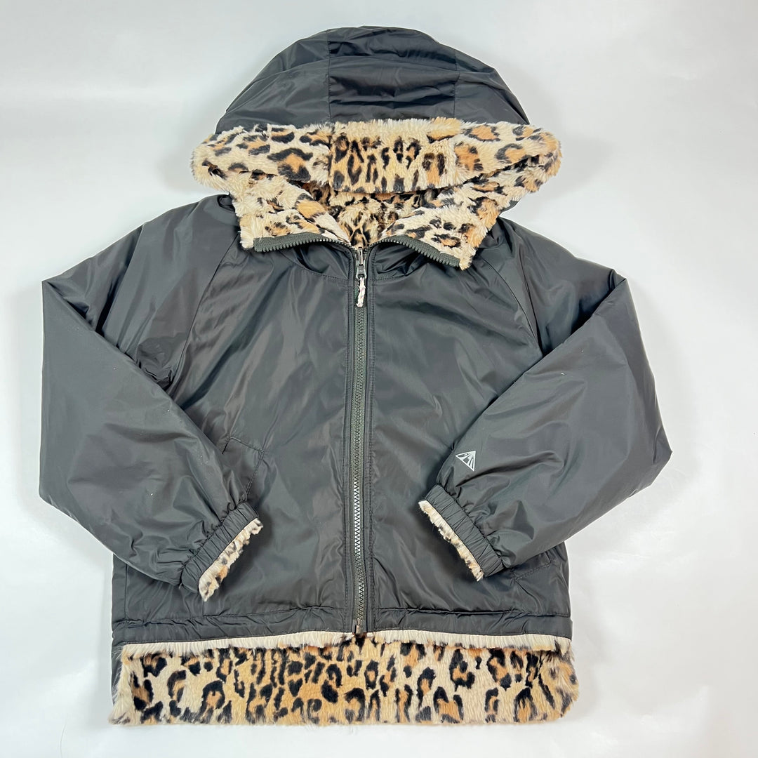 Bellerose Wendejacke aus schwarzem Nylon und Leoparden-Kunstfell 10Y