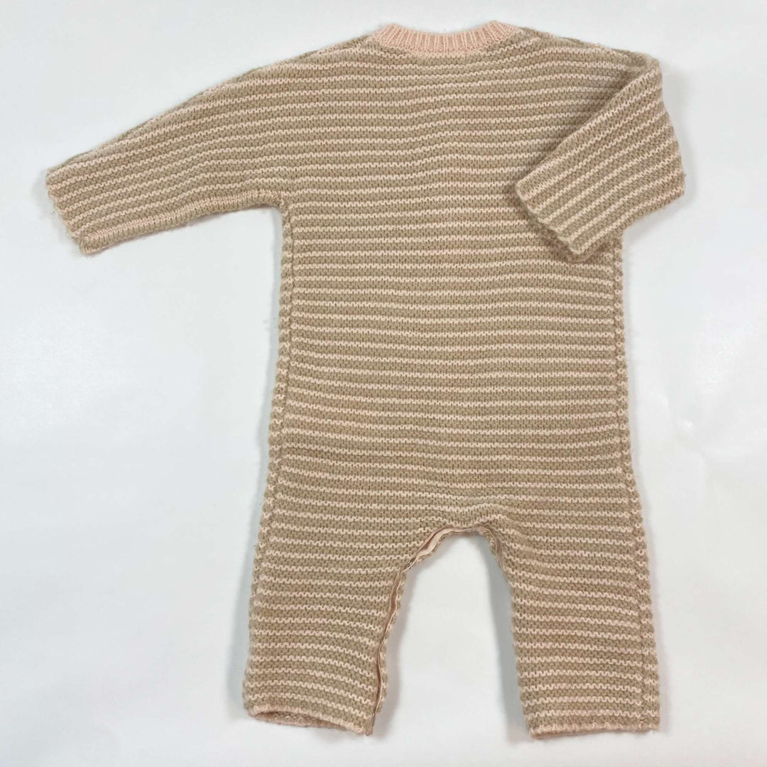 Bonton soft beige/pink knitted wool alpaca blend jumpsuit 12M 3