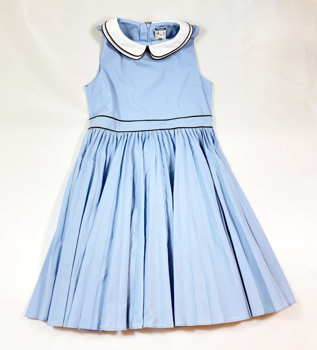 Jacadi summer pale blue cotton pleated dress with white Peter Pan collar 12Y 1