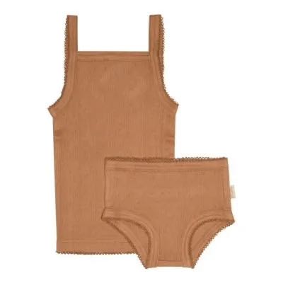 Petit Piao caramel organic cotton pointelle underwear set Second Season diff. sizes 1