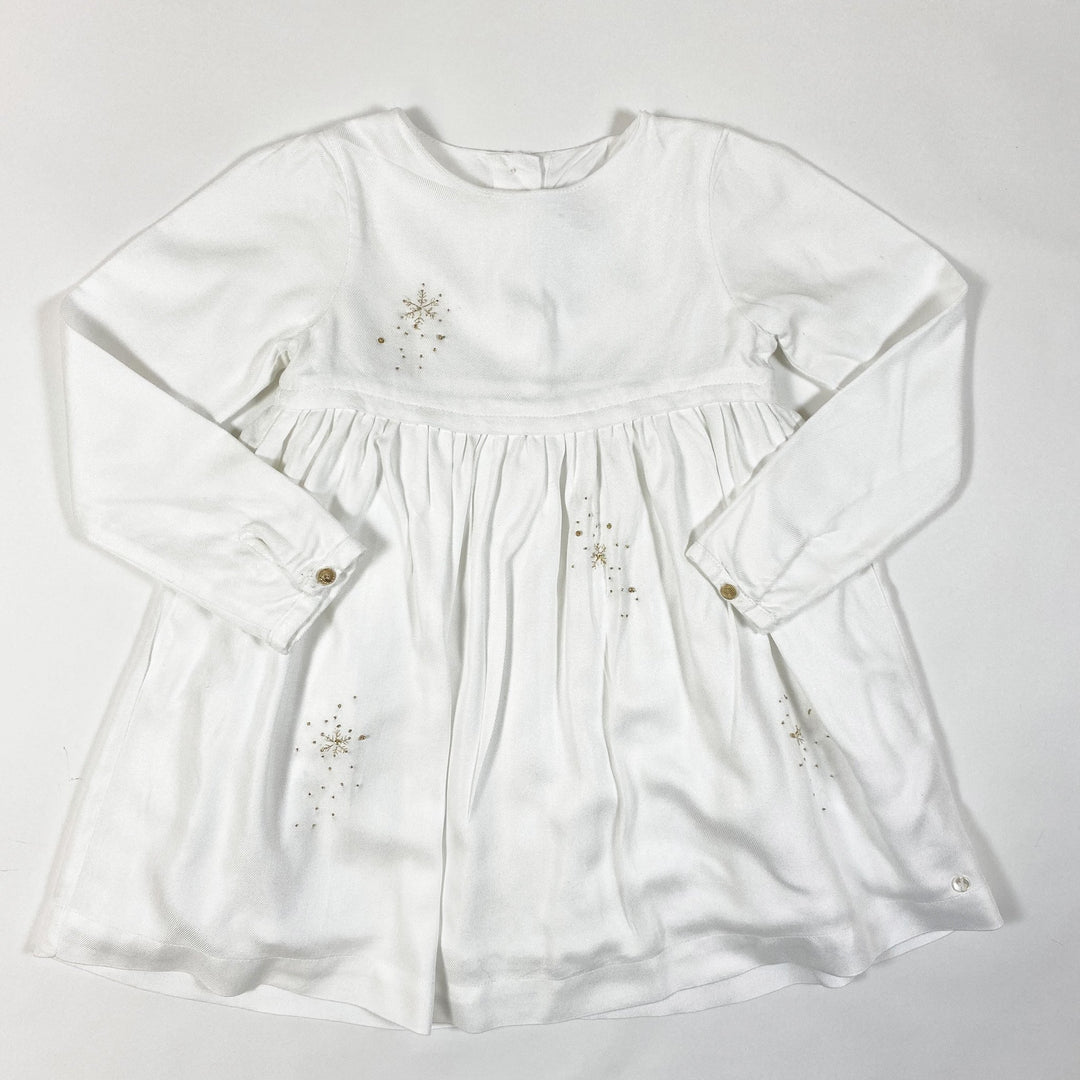 Tartine et Chocolat ecru long-sleeved dress with golden embroidery 2Y