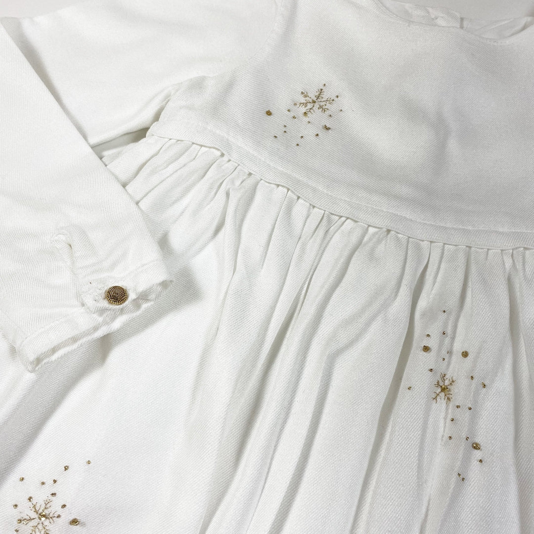 Tartine et Chocolat ecru long-sleeved dress with golden embroidery 2Y