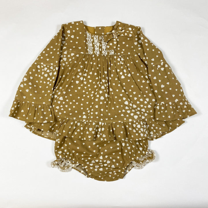Pili Carrera soft brown heart print tunic and bloomer set 2Y