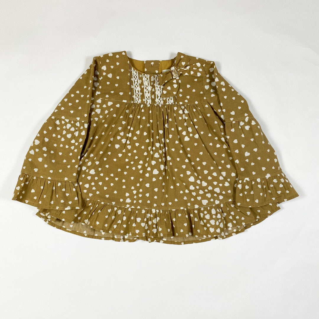 Pili Carrera soft brown heart print tunic and bloomer set 2Y