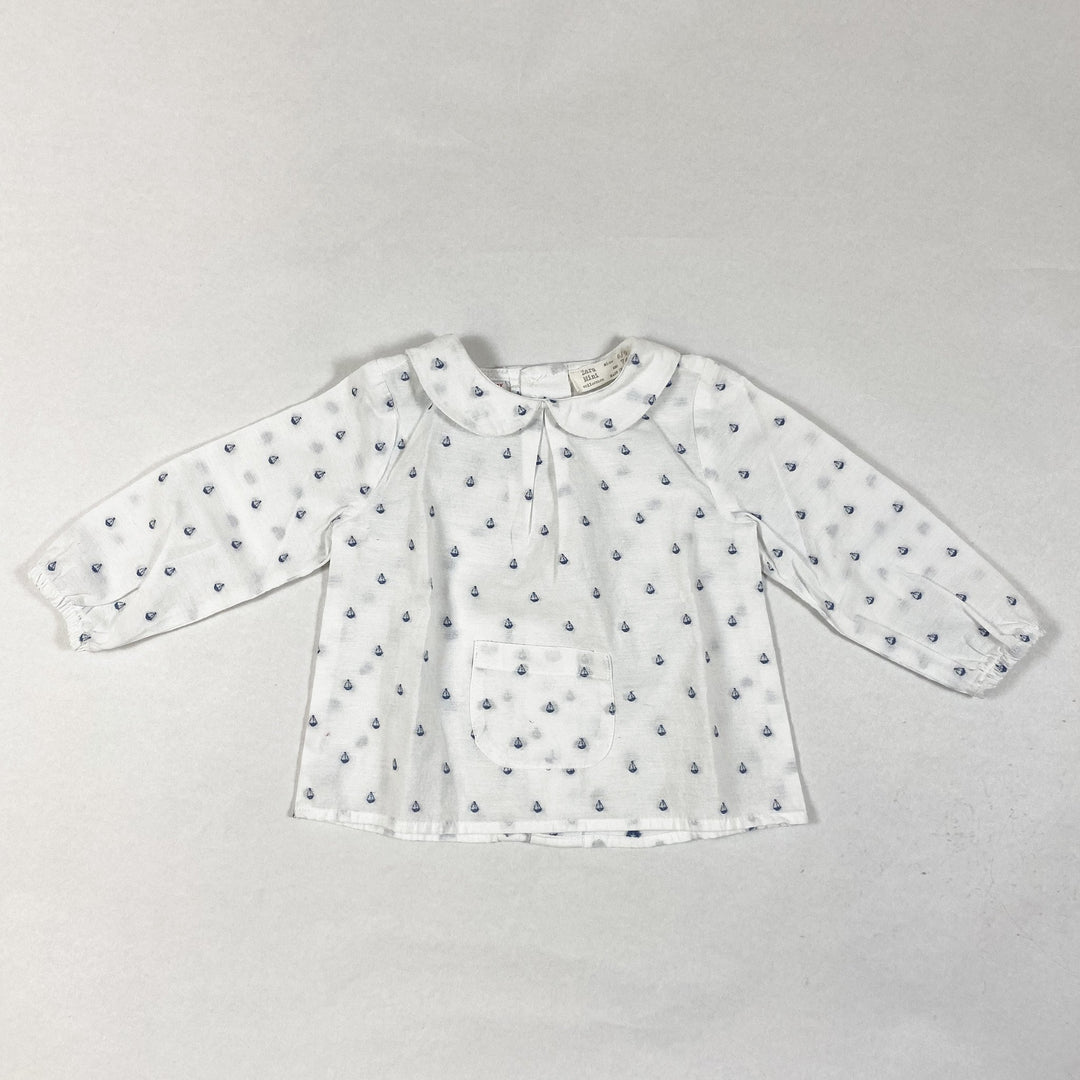Zara white long-sleeved blouse with peter pan collar and boat print 6-9M/74