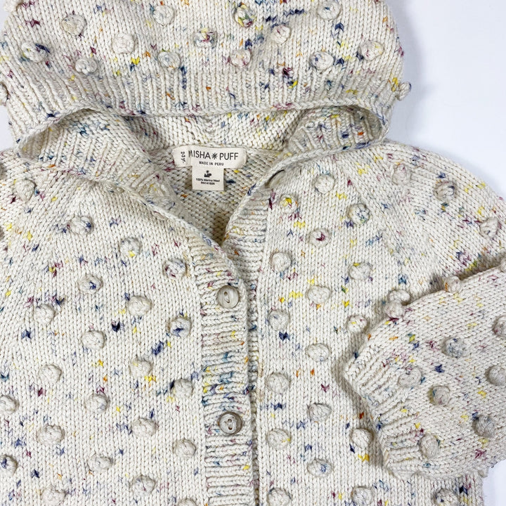Misha & Puff Confetti Cake Popcorn handknit cardigan with hood 2-3Y