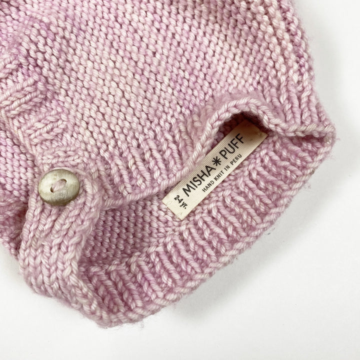 Misha & Puff pink handknit bonnet 2-4Y