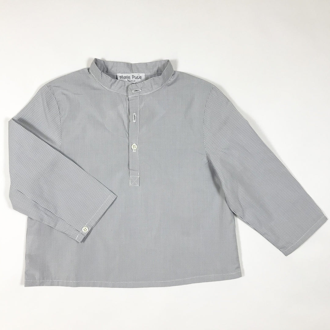 Marie Puce Paris soft grey gingham grandpa collar shirt 18M