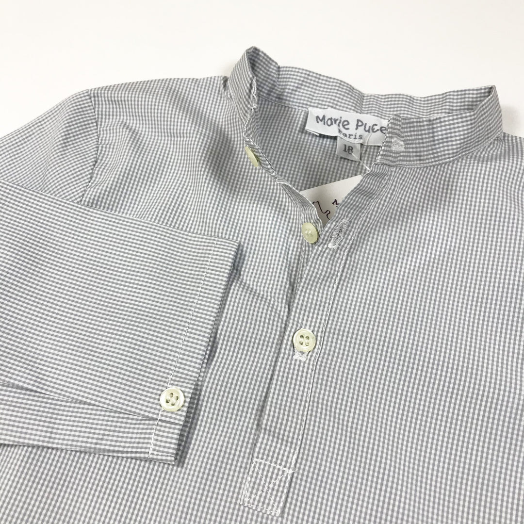 Marie Puce Paris soft grey gingham grandpa collar shirt 18M