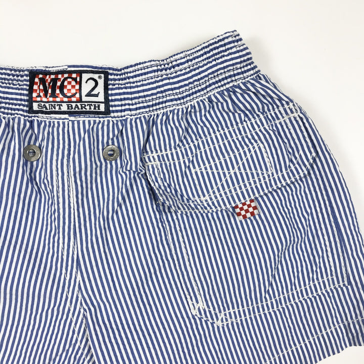 MC2 Saint Barth blue striped seersucker swimshorts 4Y