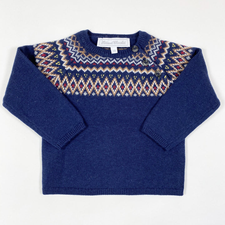 Tartine et Chocolat blue jacquard knit cashmere pullover 1A