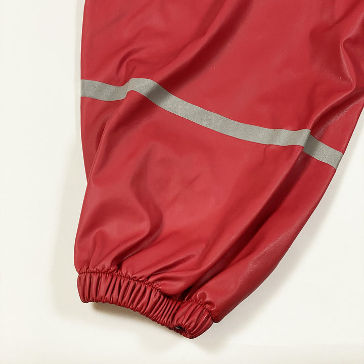 Polarn O. Pyret red rain trousers with suspenders and reflective stripes 1-2Y/86-92