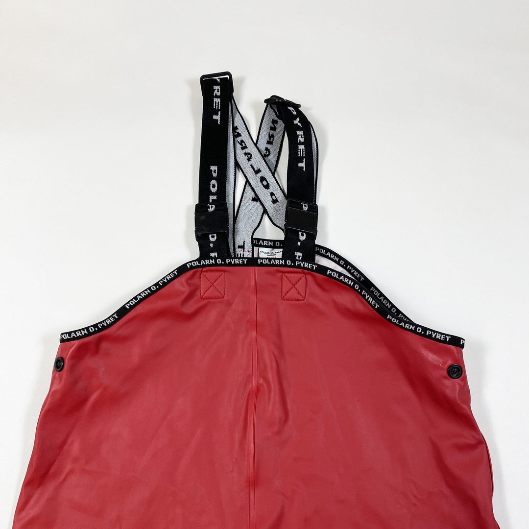 Polarn O. Pyret red rain trousers with suspenders and reflective stripes 1-2Y/86-92