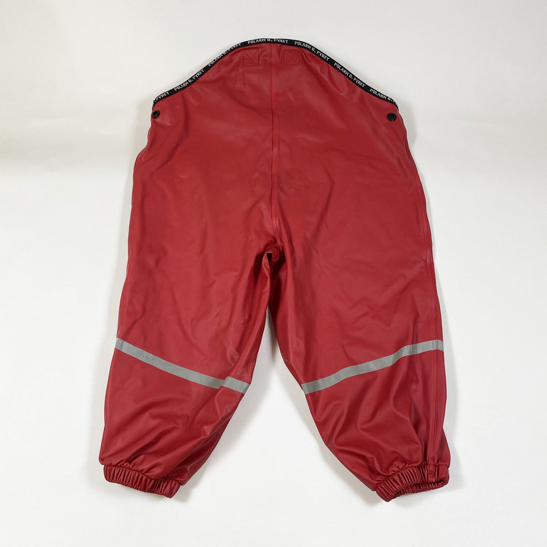 Polarn O. Pyret red rain trousers with suspenders and reflective stripes 1-2Y/86-92