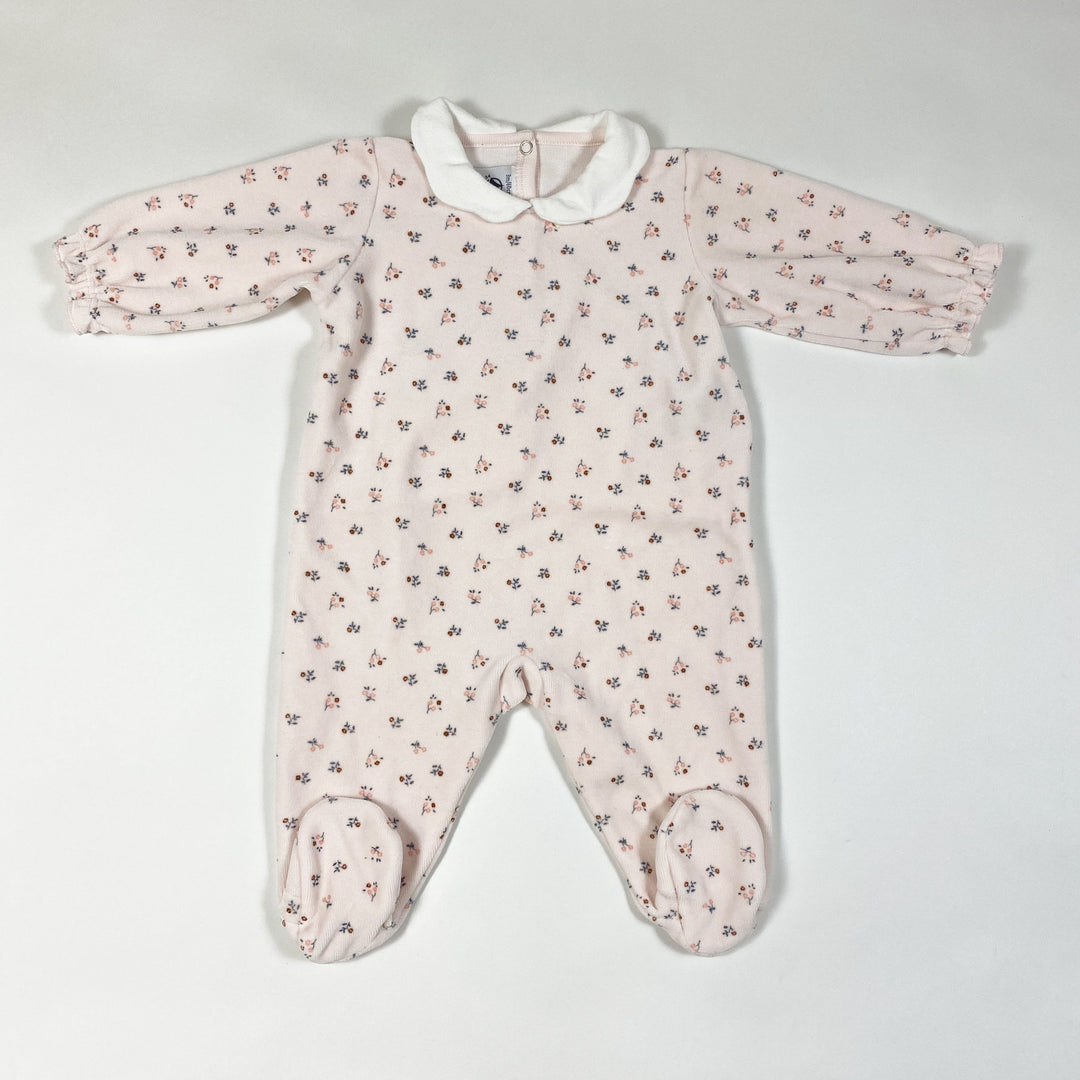 Petit Bateau soft pink floral print velvet pyjamas with petal collar 3M/60