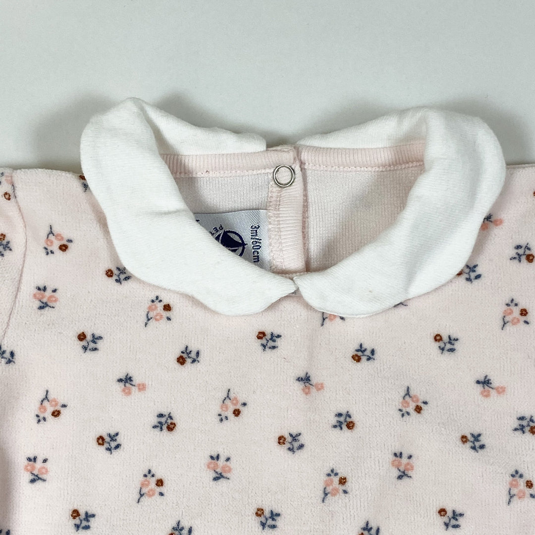 Petit Bateau soft pink floral print velvet pyjamas with petal collar 3M/60
