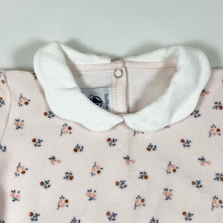 Petit Bateau soft pink floral print velvet pyjamas with petal collar 3M/60