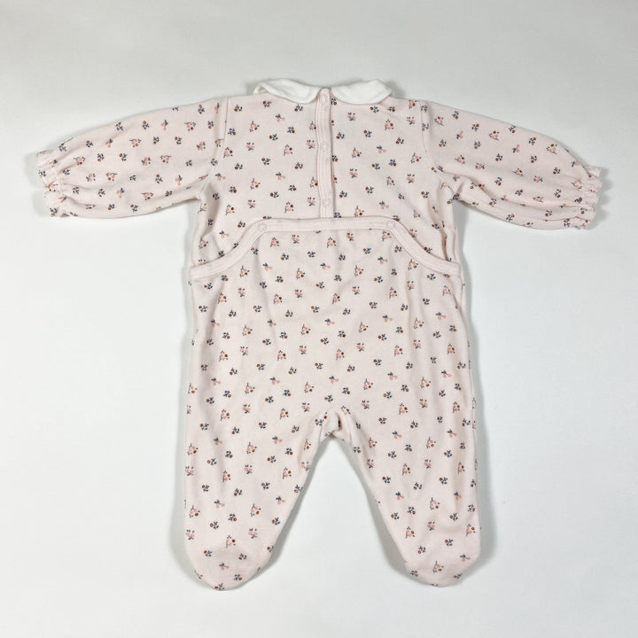 Petit Bateau soft pink floral print velvet pyjamas with petal collar 3M/60