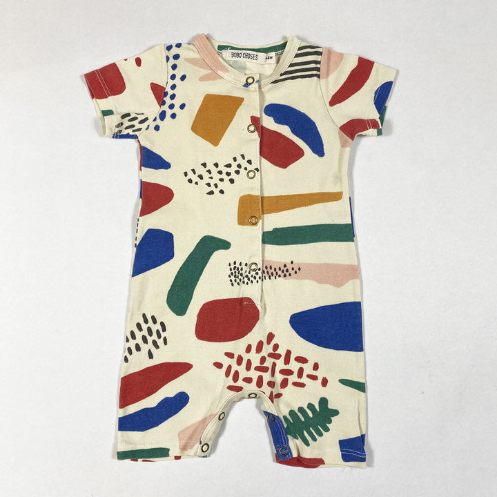 Bobo Choses ecru short-sleeved jumpsuit with colourful shapes print