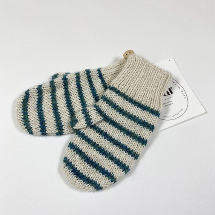 Oeuf NYC green striped knit mittens Second Season 0/6M