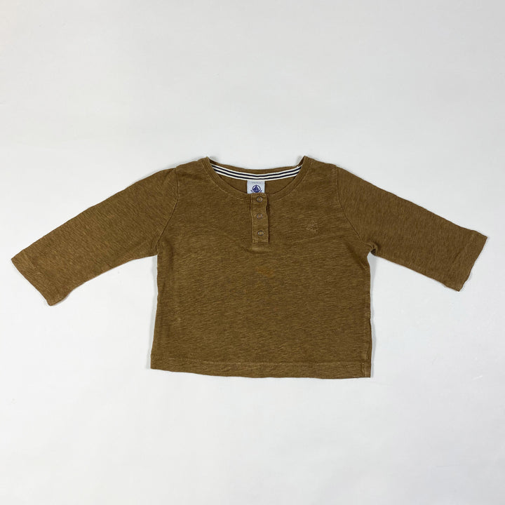 Petit Bateau brown linen long-sleeved T-shirt 12M/74