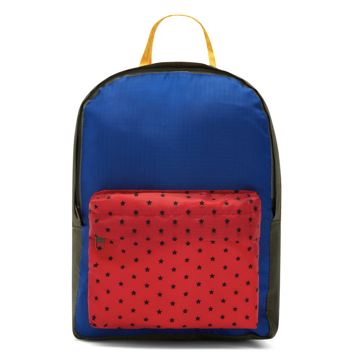 Bonton khaki/blue/red nylon patch backpack Second Season