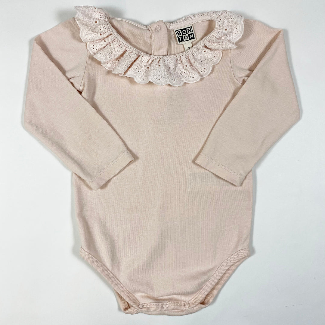 Bonton pale rose long-sleeved body with oversized lace collar 2Y