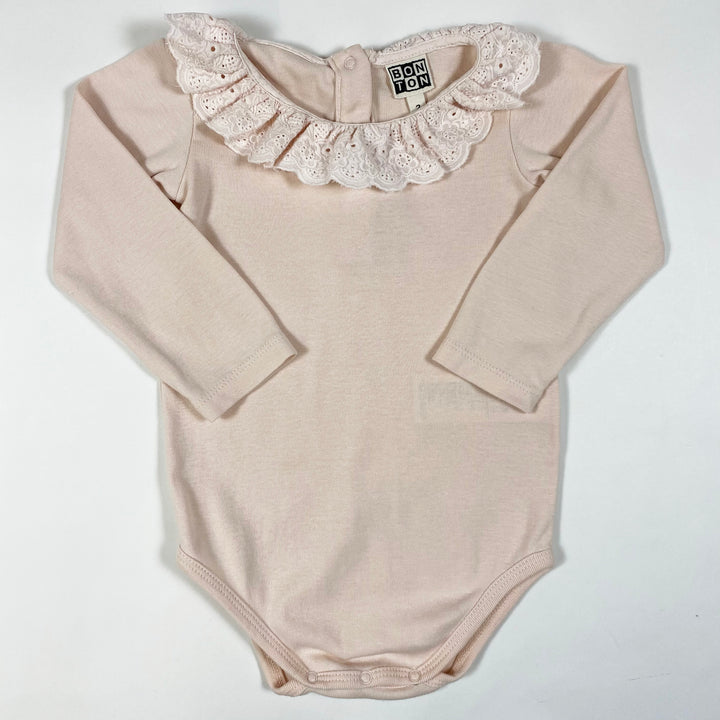 Bonton pale rose long-sleeved body with oversized lace collar 2Y