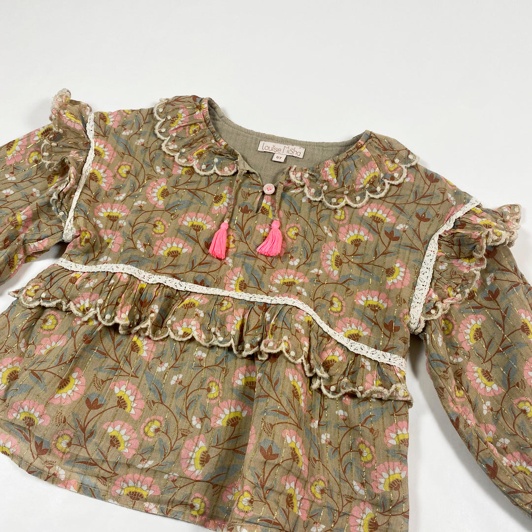 Louise Misha ecru floral blouse with tassels 6Y 2