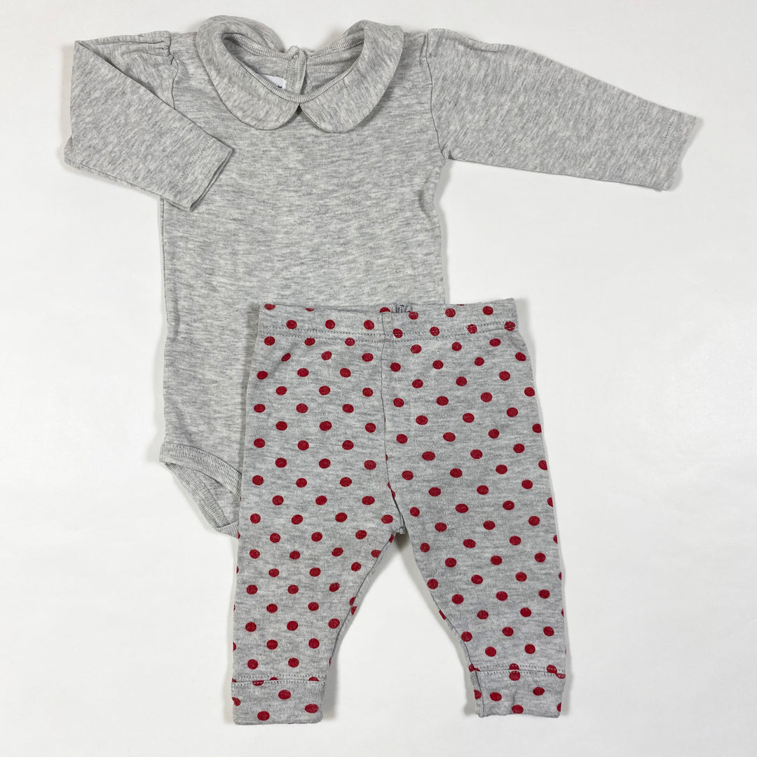 Petit Bateau set of grey body with collar and polka dot pants 3M/60 1