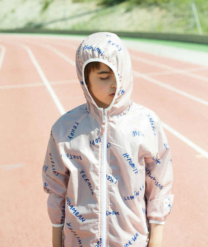 Bobo Choses off-rose A Legend print waterproof windbreaker jacket with hood Second Season 2-3Y