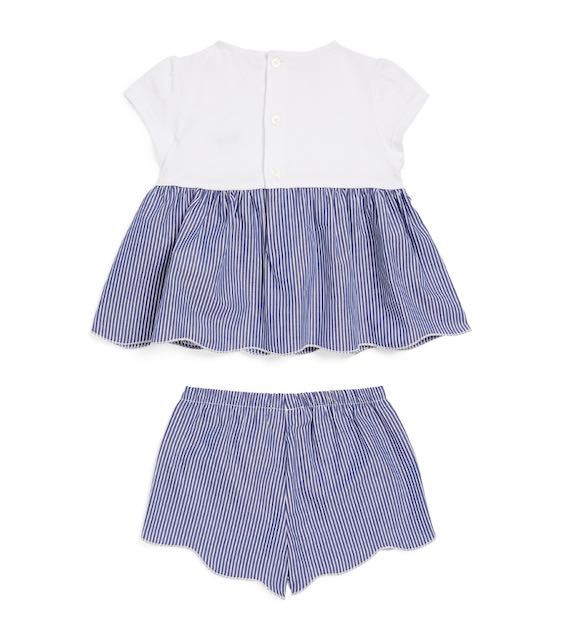 Il Gufo blue striped summer set with scalloped shorts Second Season diff. sizes 3