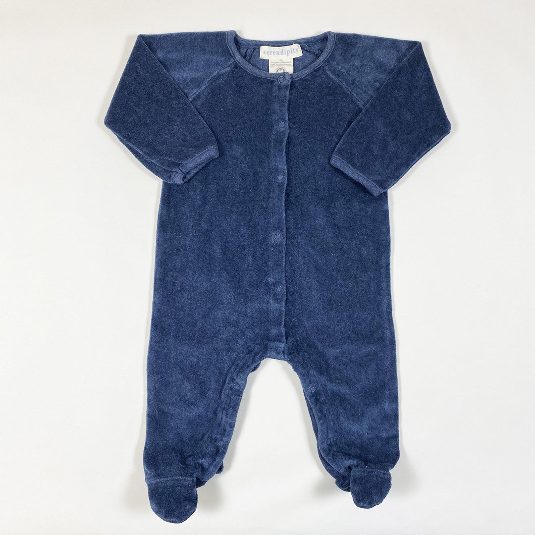 Serendipity Organics marinefarbener Baby-Samt-Jumpsuit mit Füssen 62/3M