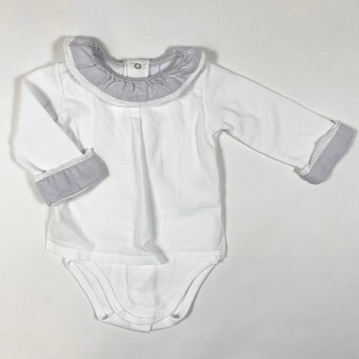 Laranjinha white long-sleeved blouse body one-piece with grey collar 3M